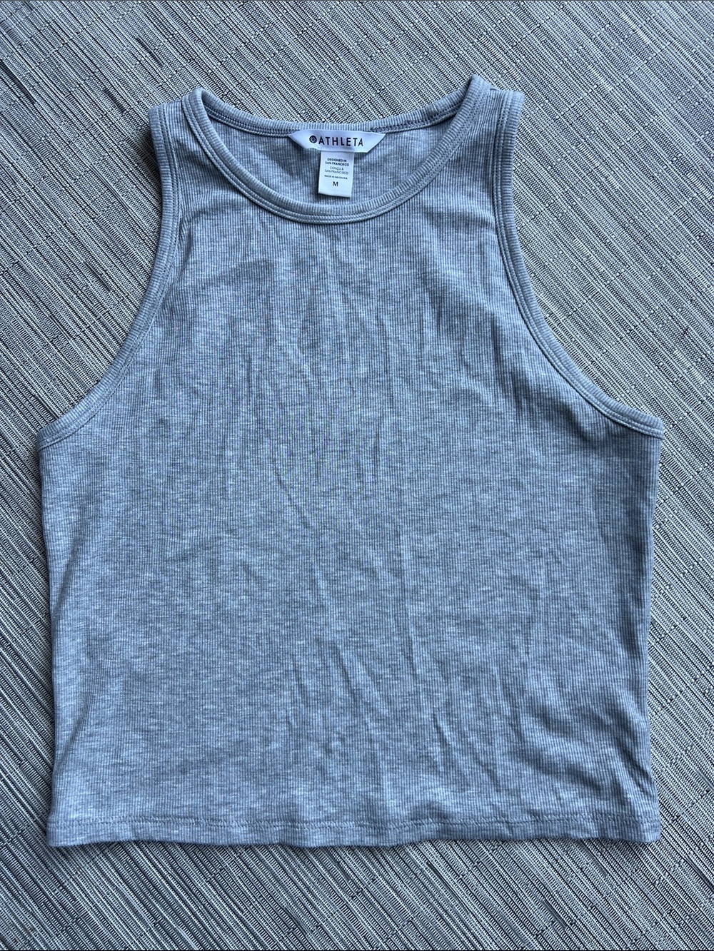Athleta Heather Gray Ribbed Cropped High-Neck Tank
